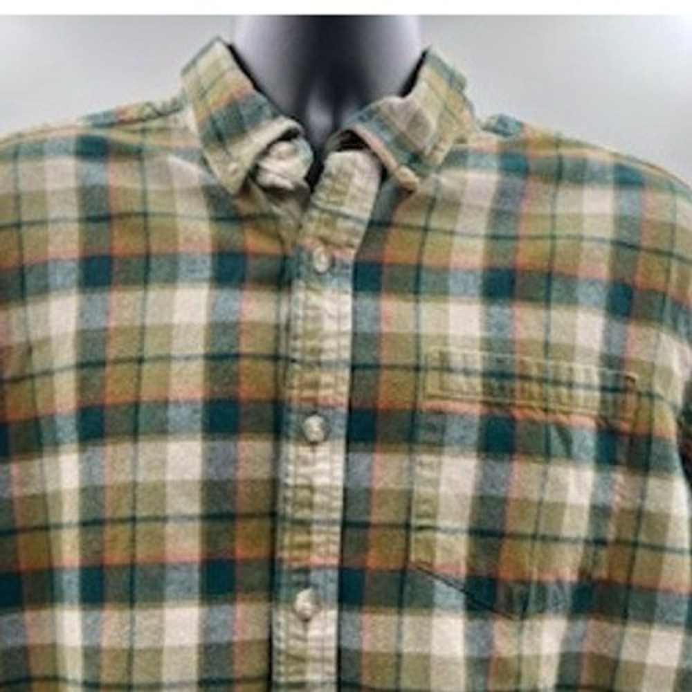Eddie Bauer Mens XL Green Plaid Flannel Button Down Shirt‎ Long Sleeve Cotton
